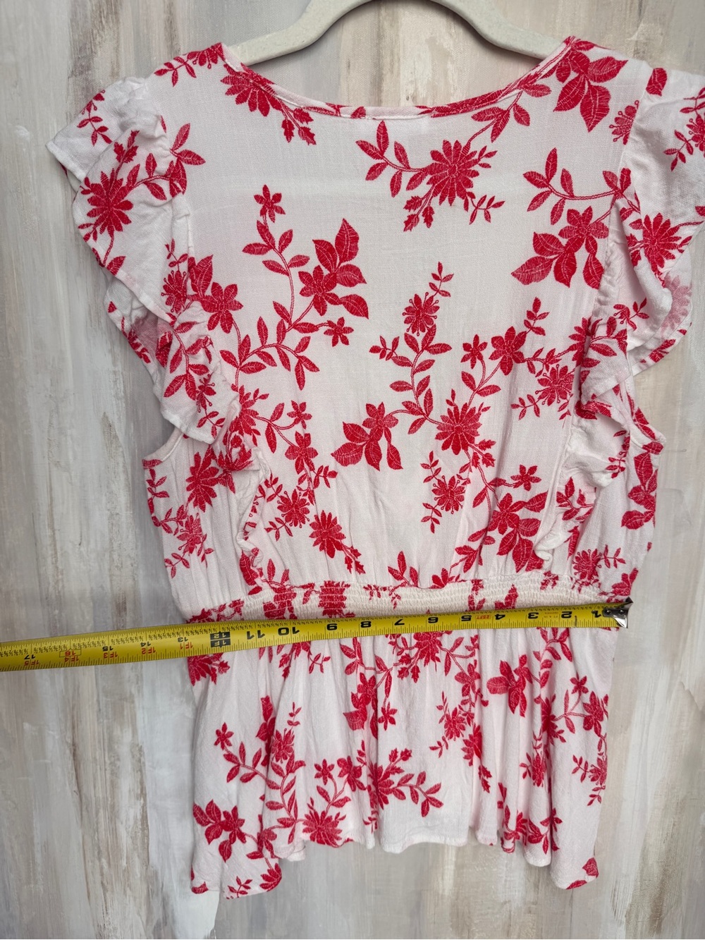 Boho VENUS Red & White Floral O-Ring Tie-Front Blouse - Size 12 - Picture 11 of 12